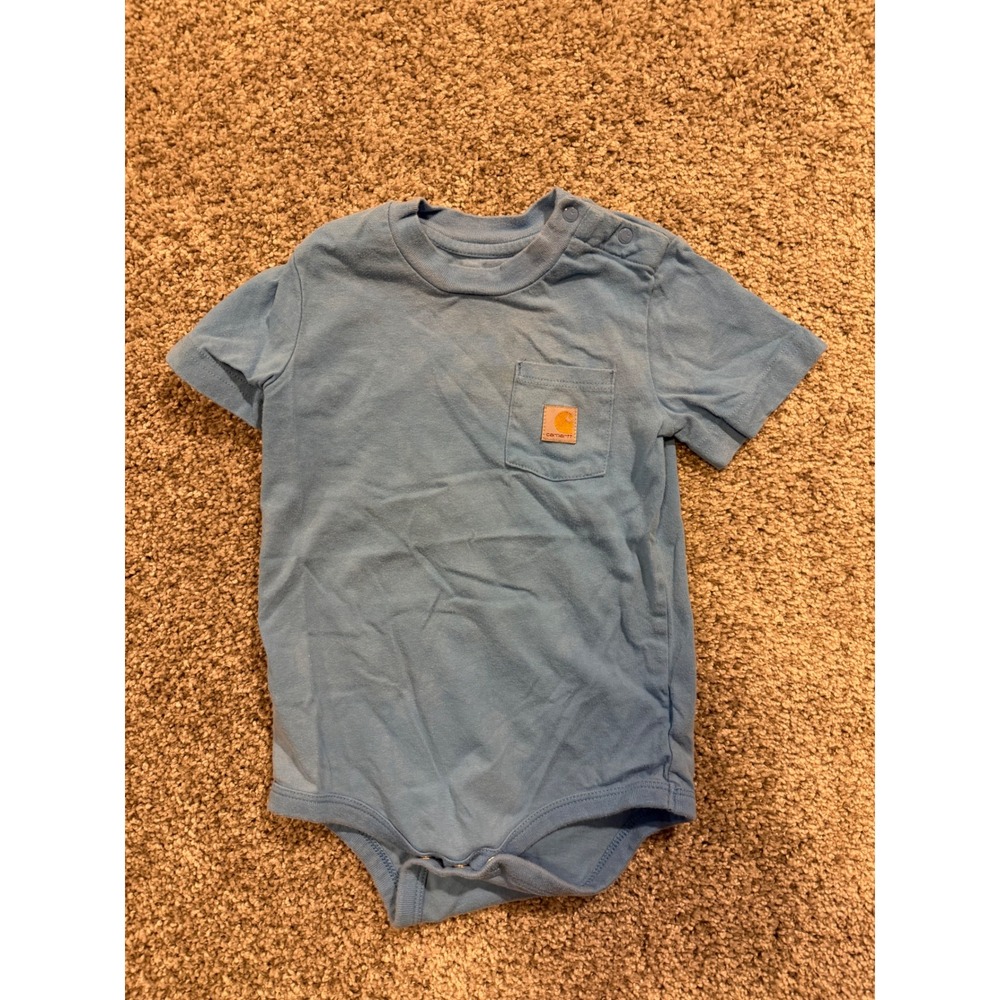Carhartt Bodysuit Kids 24M Blue Short Sleeve Pocket One Piece Snap Romper *
